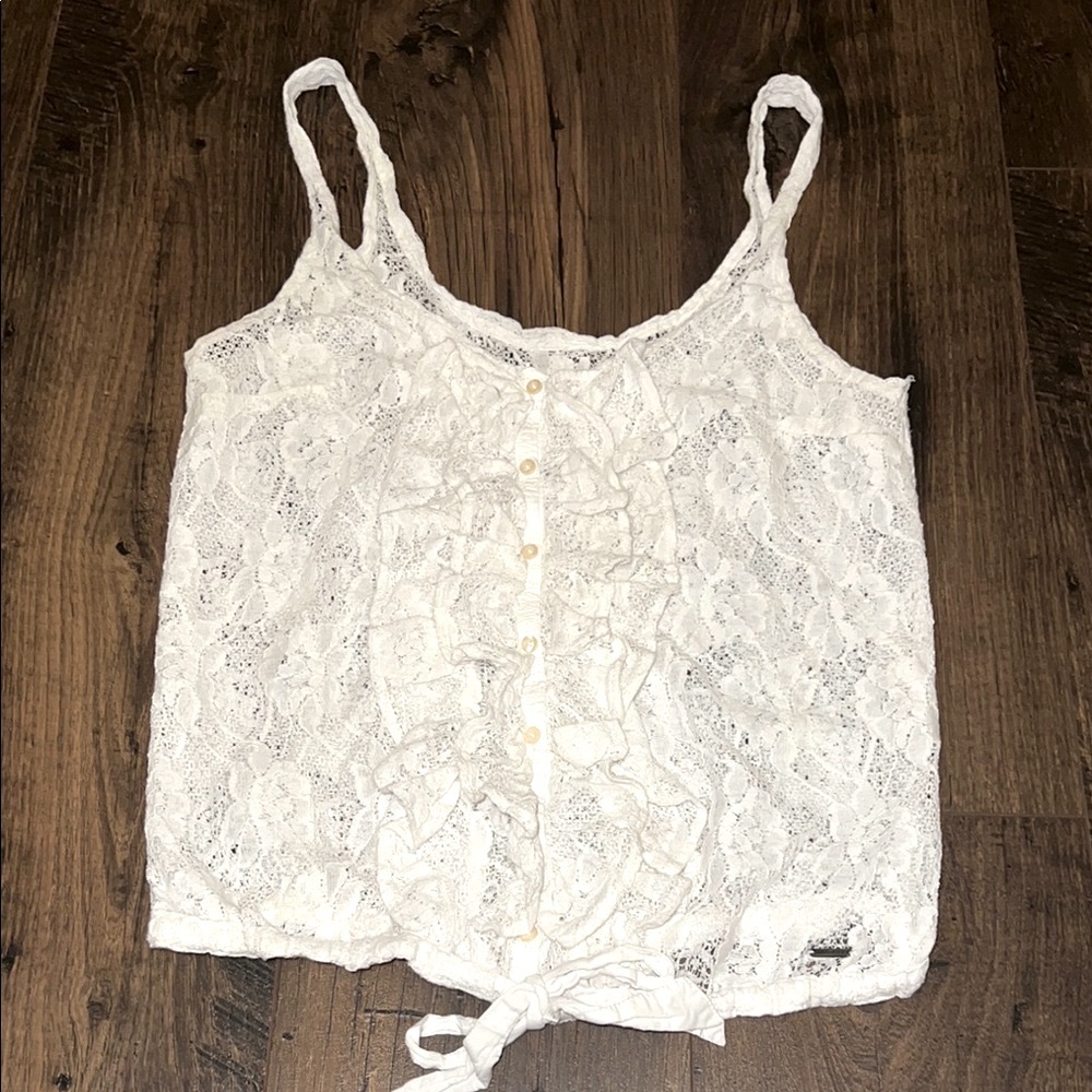Hollister White Lace Button-Up Top